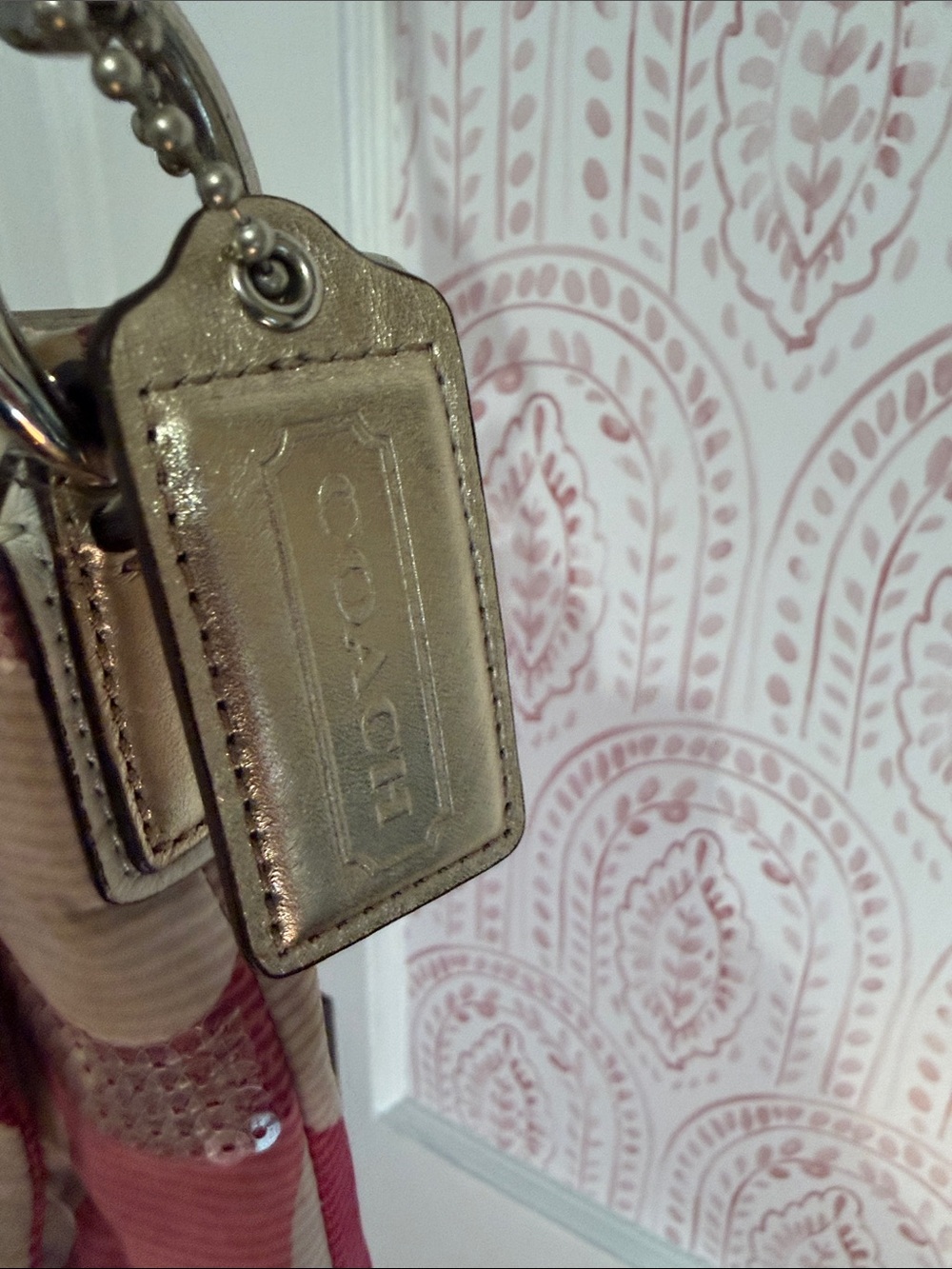 Coach Pink Pattern Logo Shoulder Bag with Metallic Strap - Picture 4 of 7